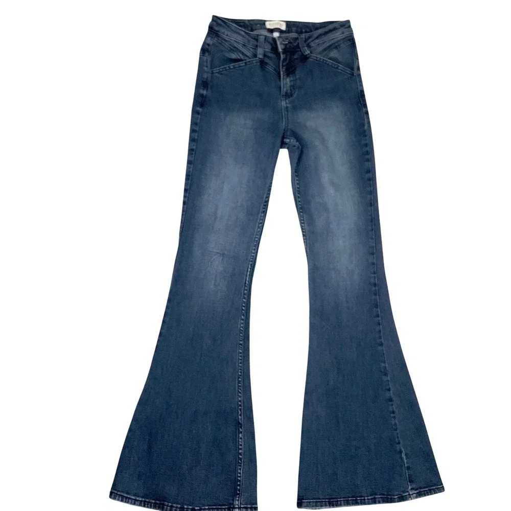 Shyanne Jeans Womens 27 Dark Blue Flare‎ High Rise Western Bell Bottom Cowgirl